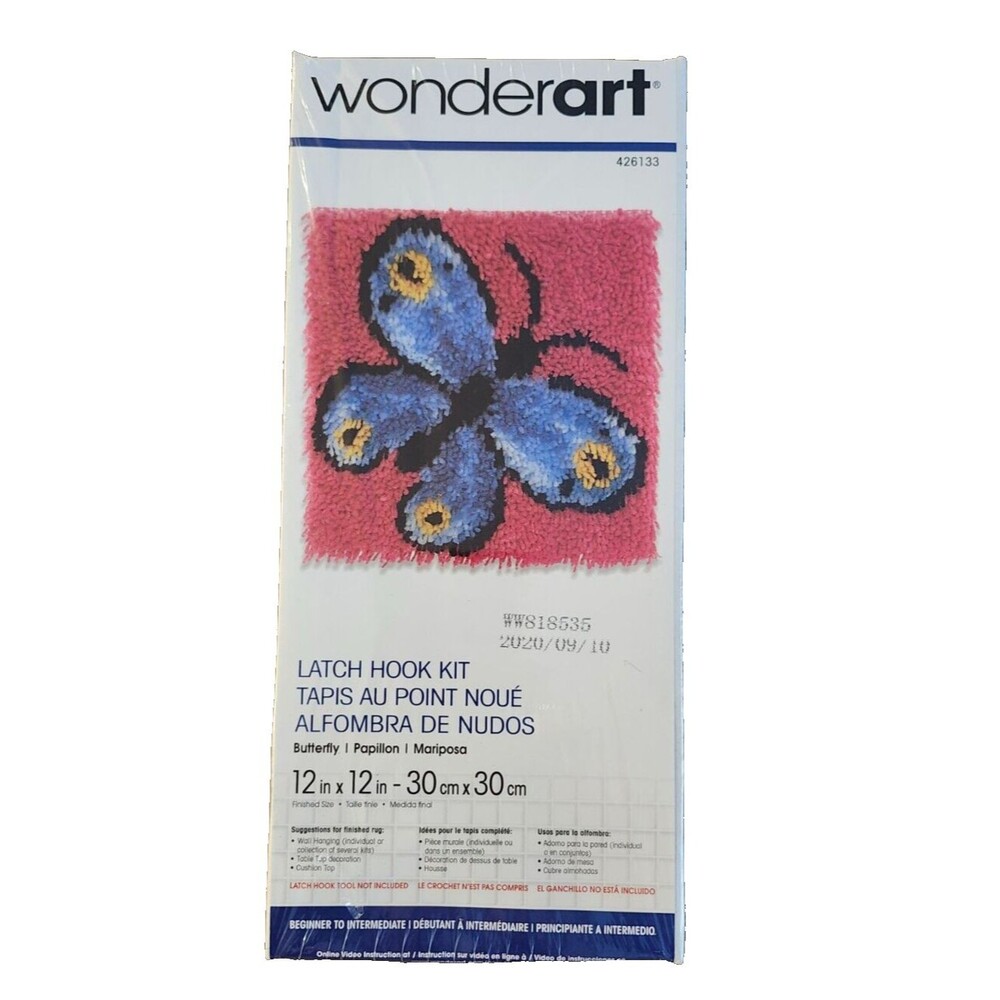 Wonder Art Butterfly #426133 Latch Hook Kit Craft 12" by 12" Brand New Sealed